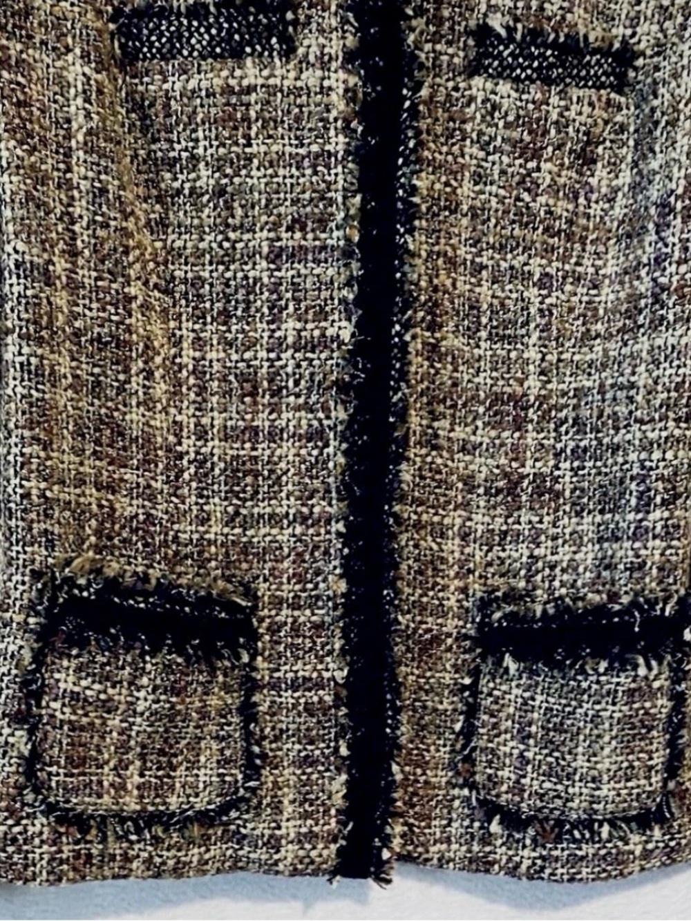 Coldwater Creek women’s Jacket size 12 Multicolored Tweed Fringe Trim Lined